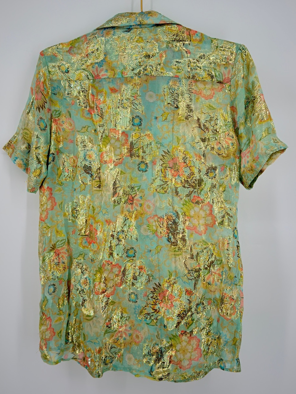 Hemant & Nandita Floral Metallic Gold Button Down Shirt Size S - Picture 4 of 5